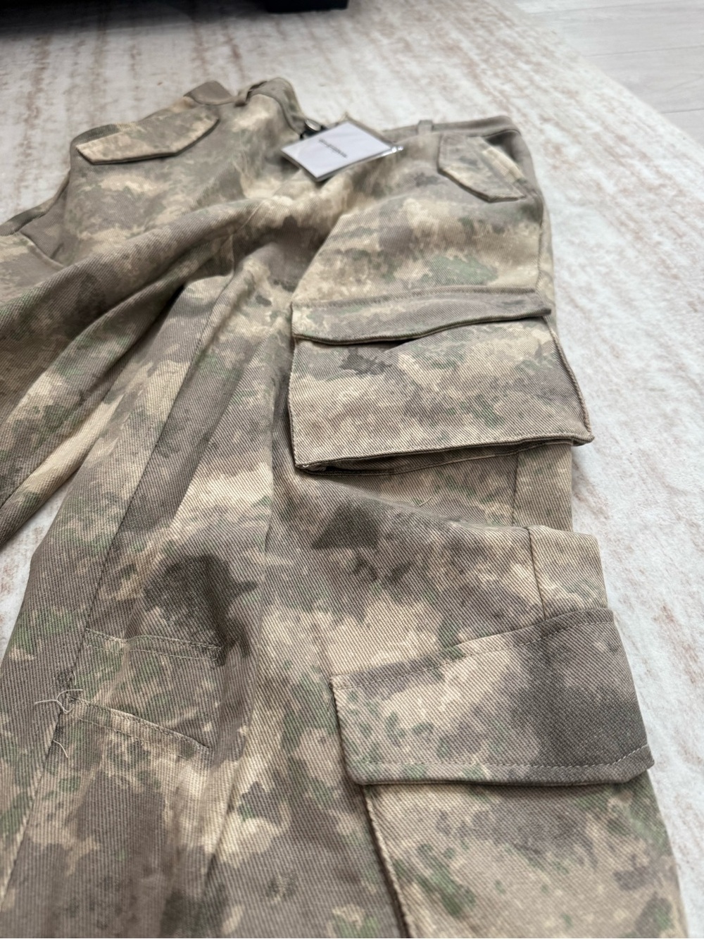 Maniere De Voir Beige Camouflage Wide-Leg Cargo Pants - Picture 3 of 6